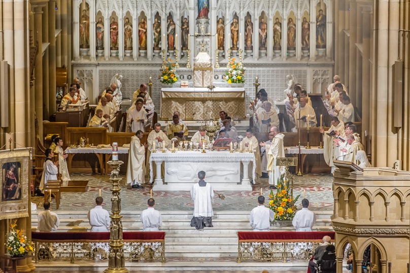 St Mary’s Cathedral provided a picturesque backdrop for the ordination of Sydney’s newest priests on 31 October. Photo: Giovanni Portelli